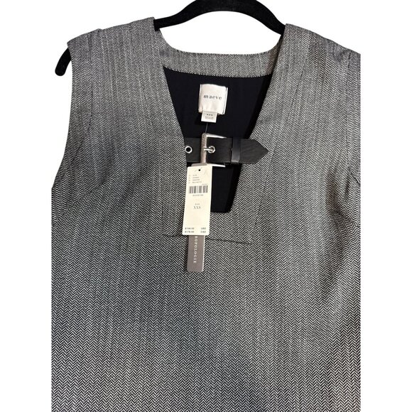 Maeve Anthropologie Sleeveless Sheath Dress Gray Black Faux Leather Hem XXS NWT - Picture 6 of 16